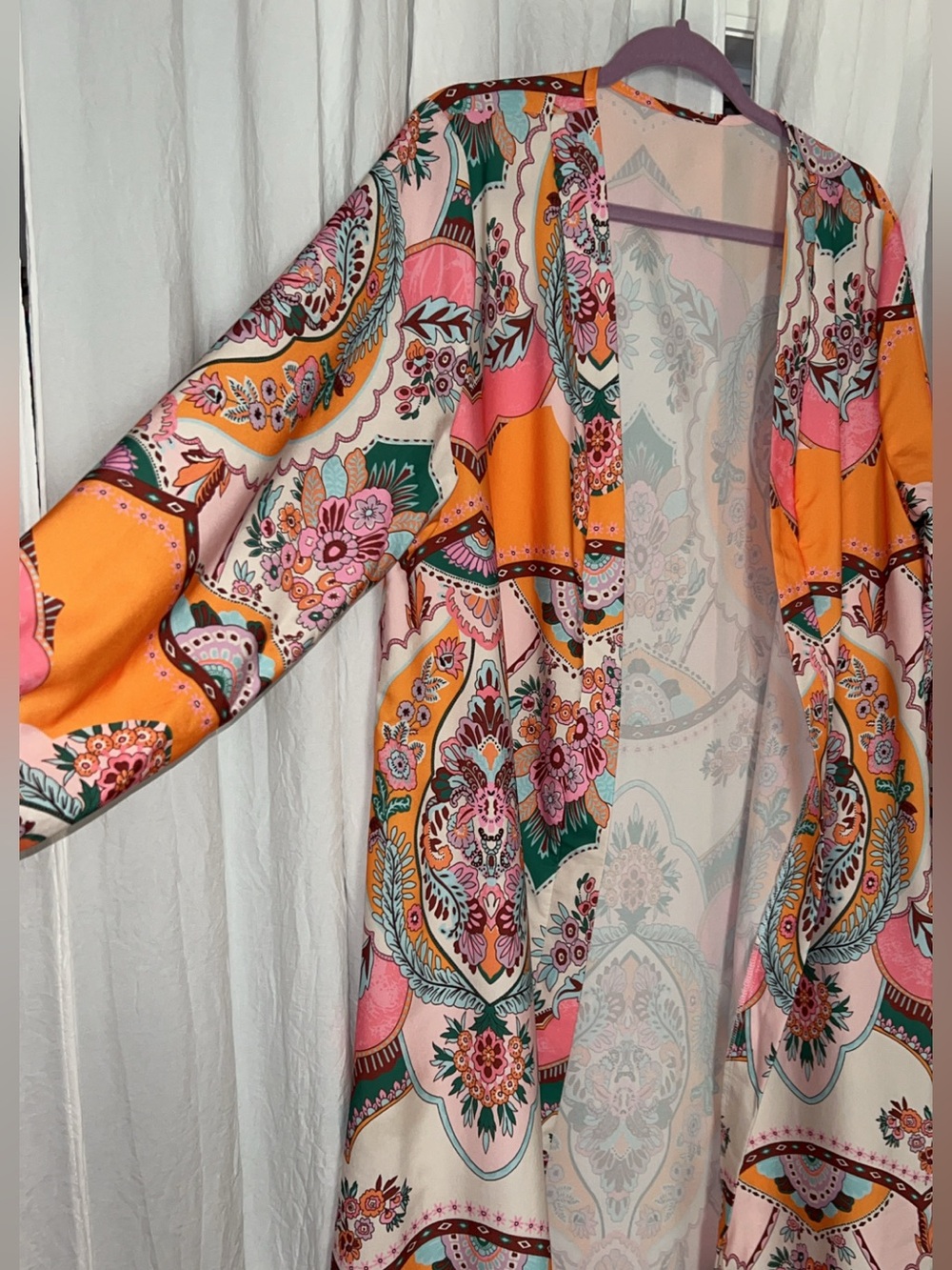 Printed Floral Kimono/Swim Cover in Orange & Pink